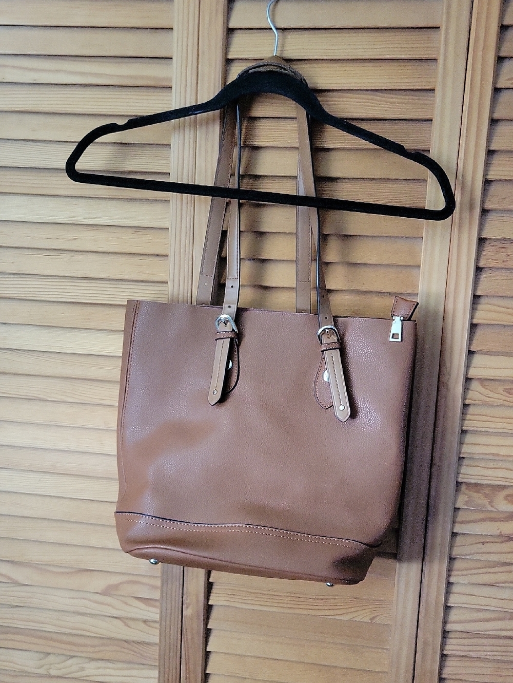 Genuine Leather Tote Bag w/Removable Snap-In Pouch 2-in-1 Minimalist Work Bag - Picture 4 of 17